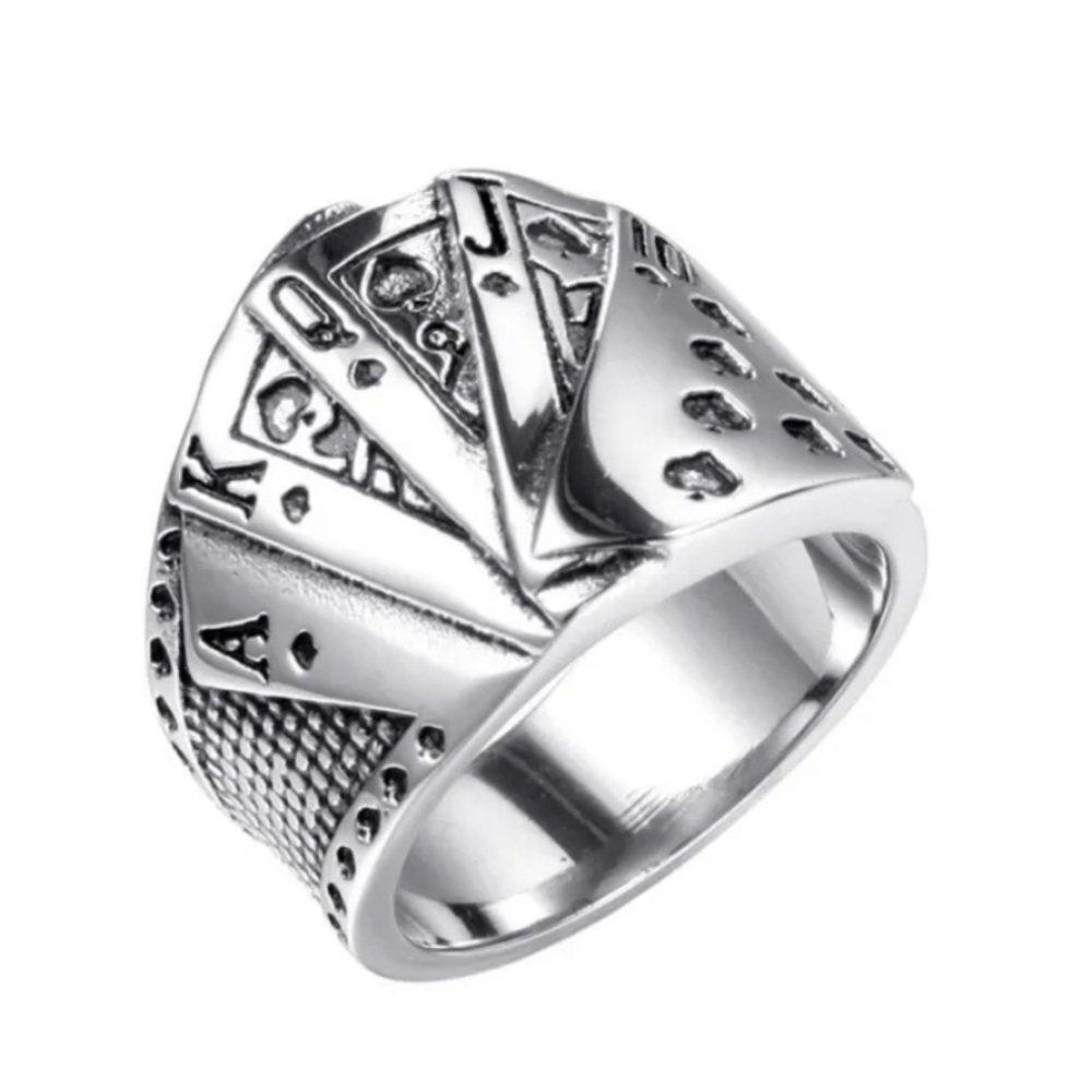 Ring Size 8 925 Silver “Playing Cards” Royal Flush